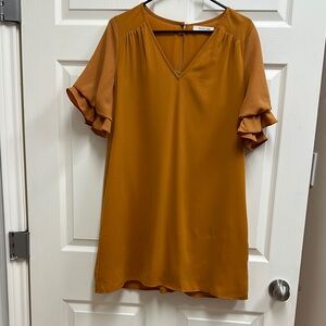 Mustard Orange Ruffle Sleeve Small Dress